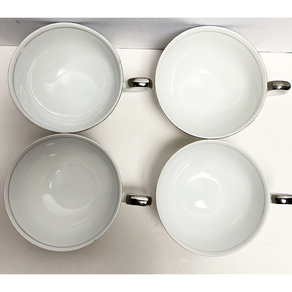 4 Vintage Fine China Harmony House Silver Sonata Tea Cups Mug 3639 Cups Only - Picture 4 of 9